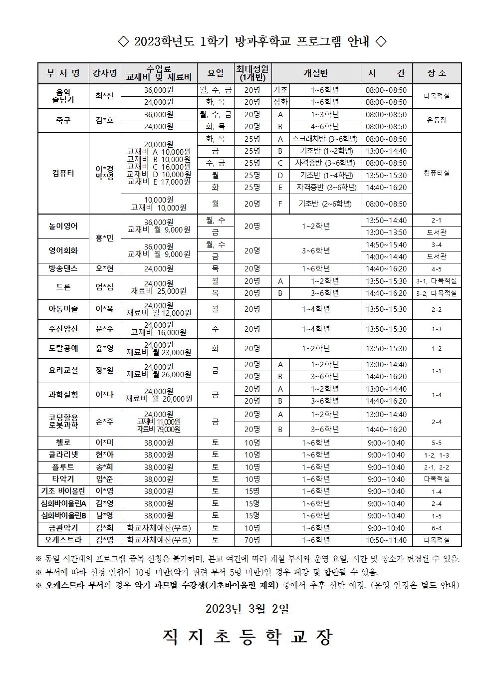 2023. 1학기 방과후학교 수강 신청 안내장002