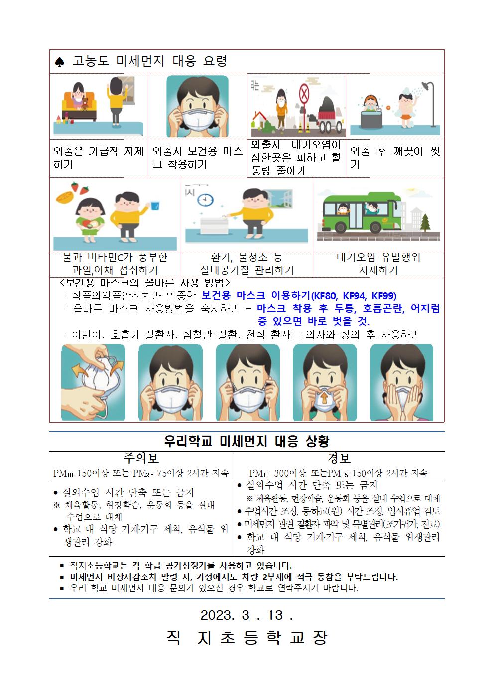 고농도 미세먼지 대응요령 가정통신문(직지초등학교)002