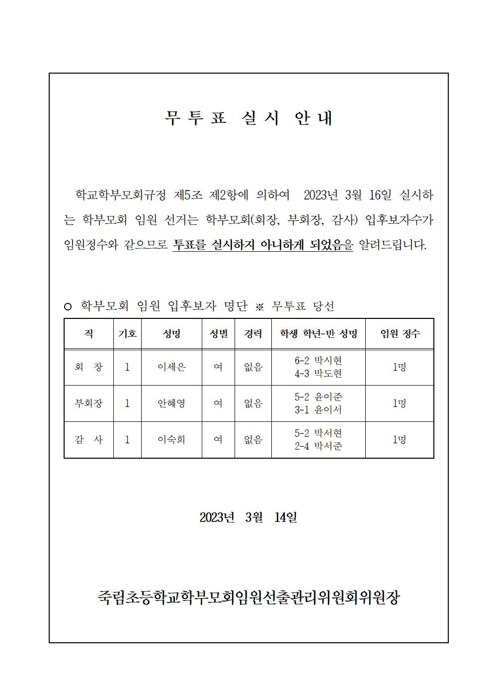 무투표 실시 안내장001