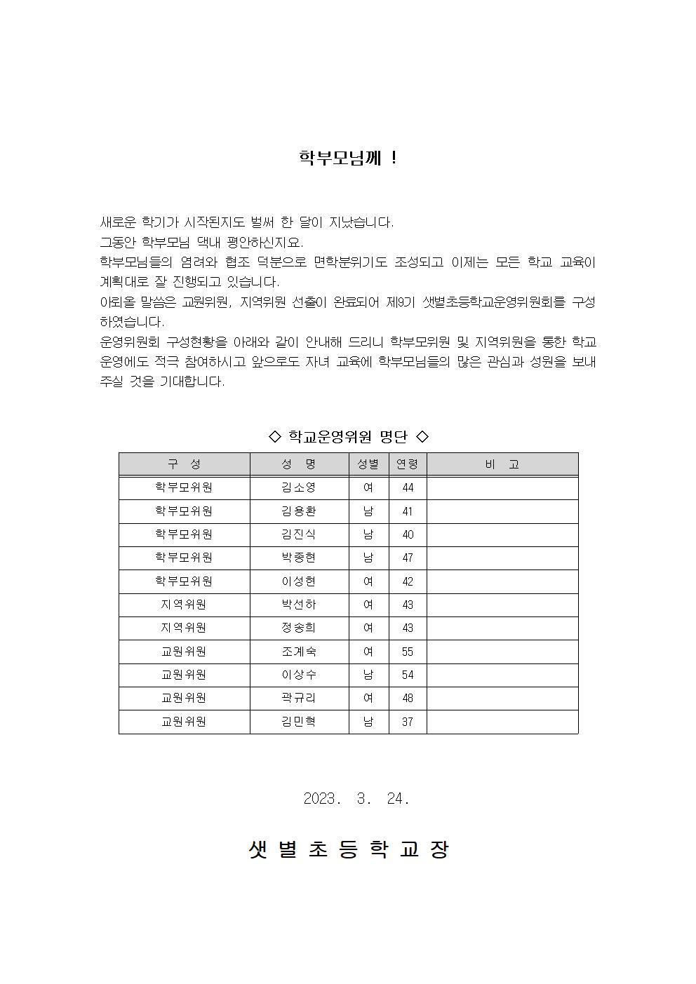 12-1 학교운영위원회 구성 결과 안내문001