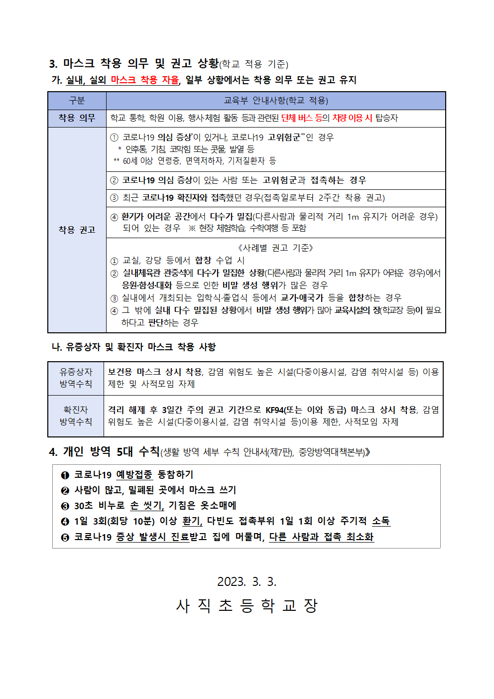 2023 코로나19 감염예방 관리지침 안내002