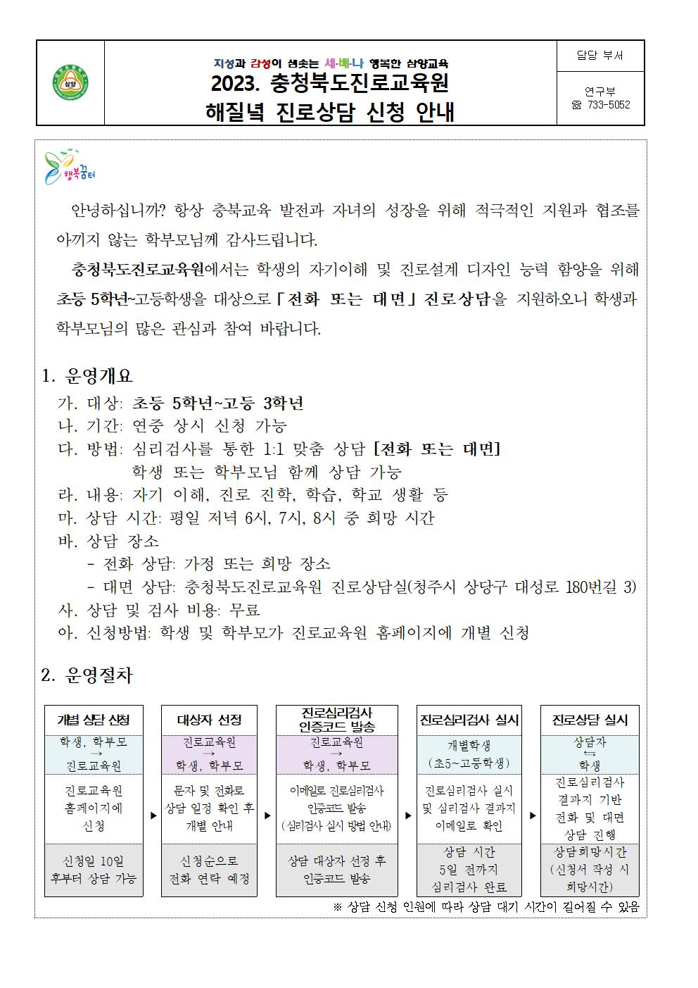 2023. 충청북도진로교육원 해질녘 진로상담 신청 안내001