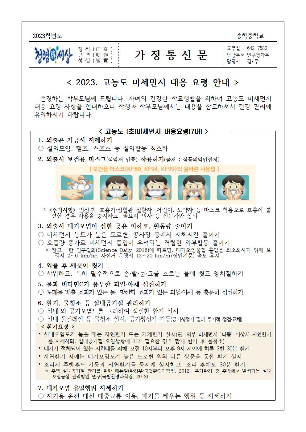 2023. 고농도 미세먼지 대응 요령 안내 가정통신문001