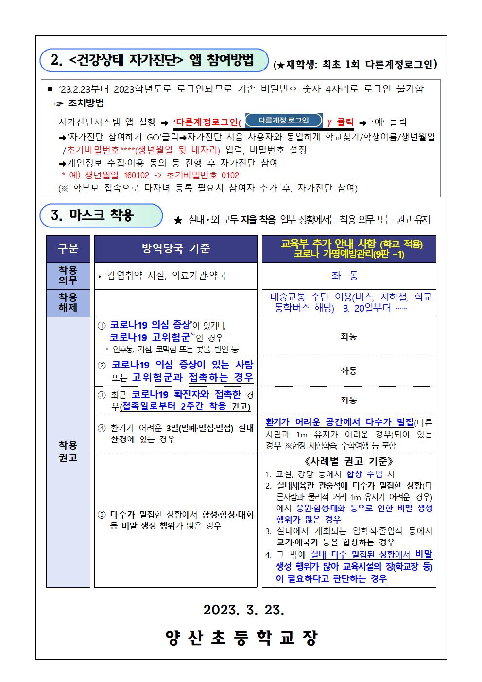 2023. 코로나19 예방관리 변경사항 가정 안내문(제 9판, 제 9-1판))002