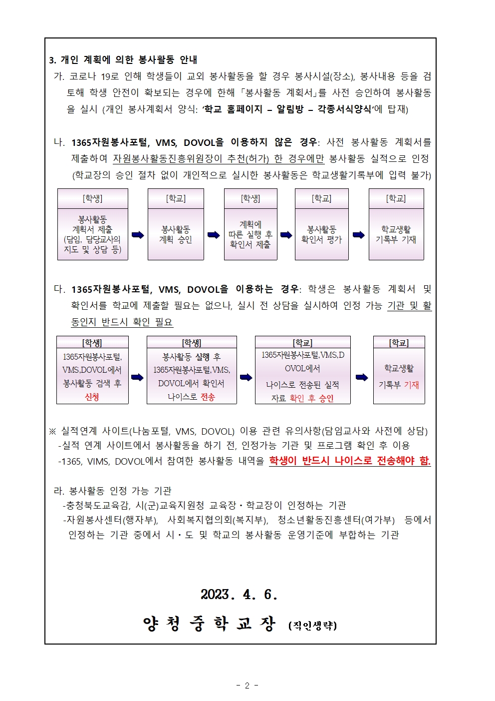 2023. 학생자원봉사활동 운영 안내 가정통신문002