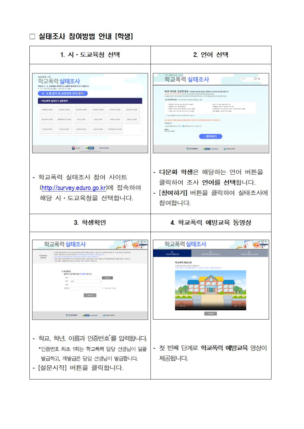 2023년 1차 학교폭력 실태조사 가정통신문(청주동중)002