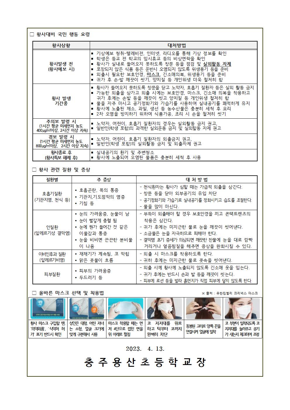 황사 위기 경보 주의 단계 발령으로 인한 예방 안내문002