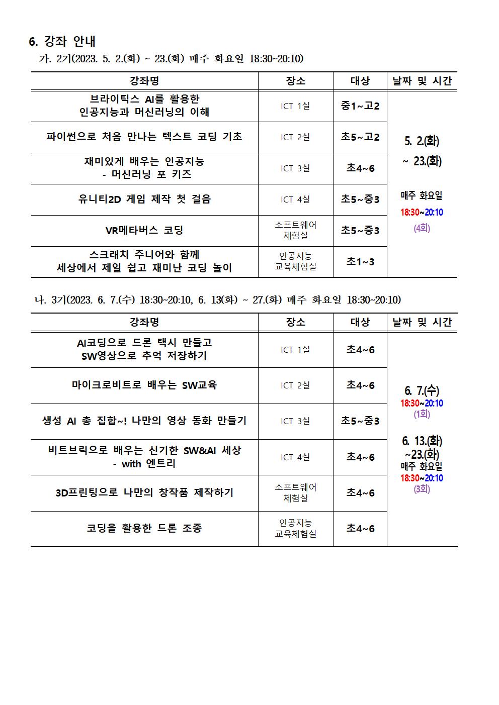 2023. 하굣길 SW·AI교실 2기 운영 안내 가정통신문002