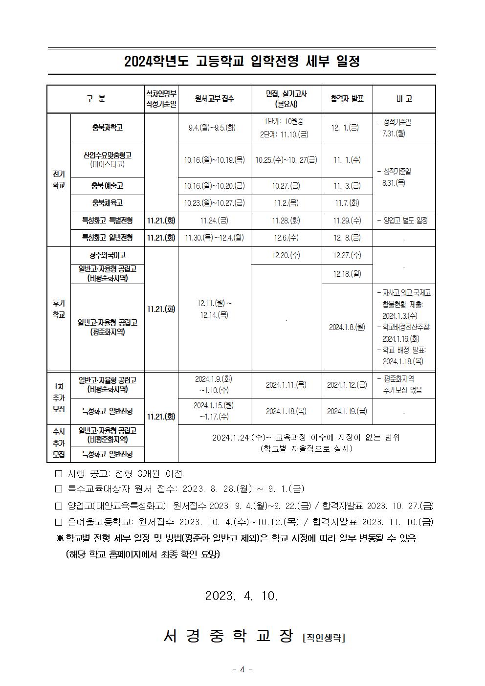 2024학년도 고등학교 입학전형 안내 가정통신문004