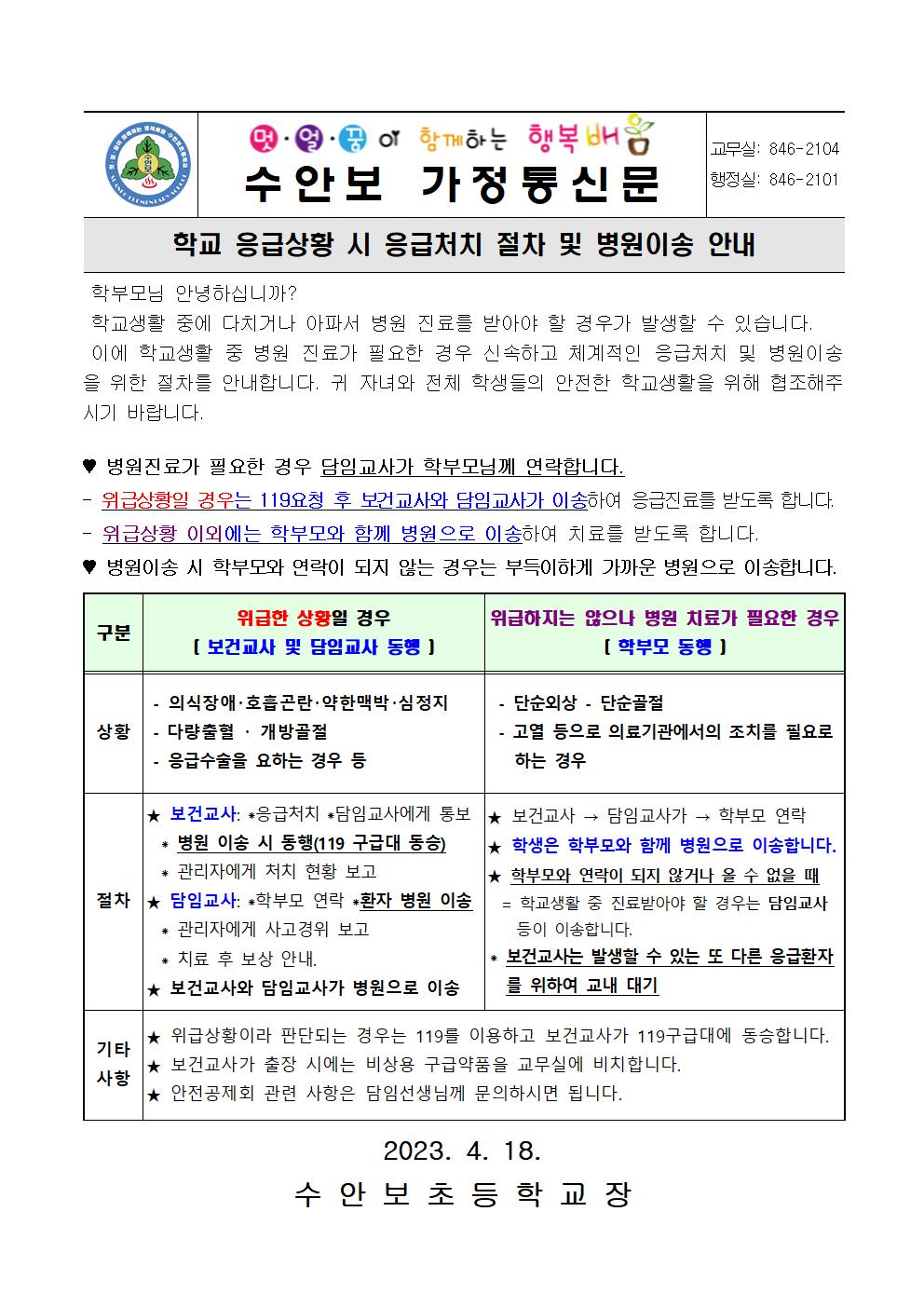 4월-학교 응급상황 시 응급처치 및 이송방법 안내(230418)001001