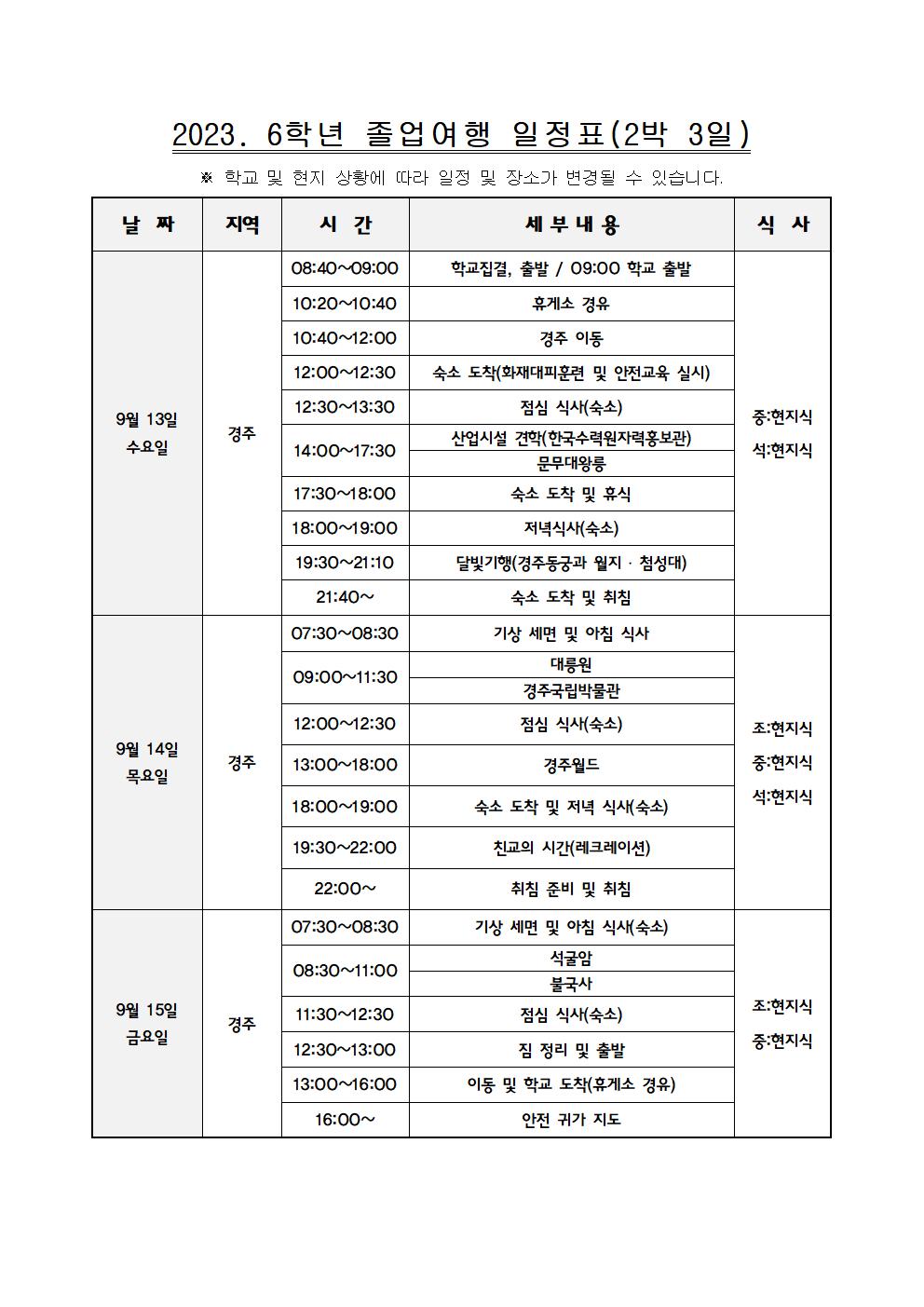 2023. 6학년 졸업여행 참가 신청 안내 가정통신문002