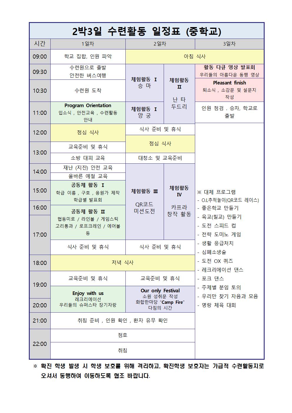 2023학년도 1학년 수련활동 안내(가정통신문)002