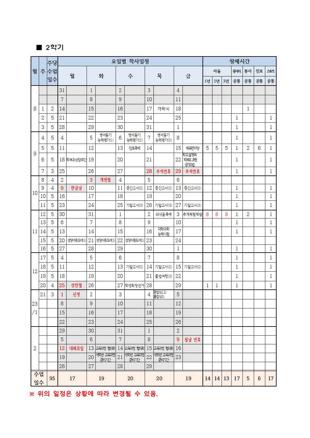 2023학년도 학사일정 운영 계획002