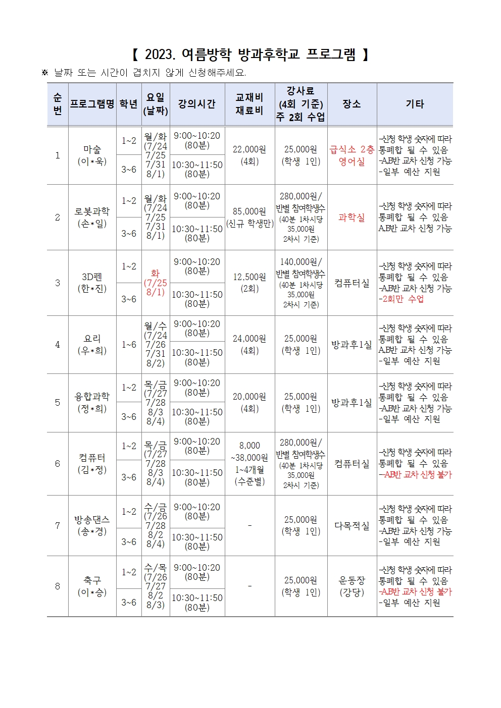 가정통신문(2023학년도 여름방학 방과후학교 모집)002