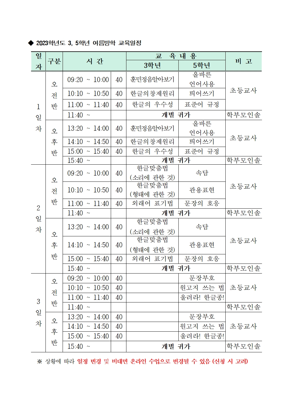 2023. 여름방학 우리글 바로 알고 쓰기 교실 안내장002