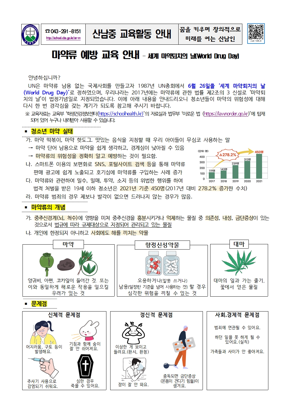 마약류 예방 교육 안내 가정통신문001