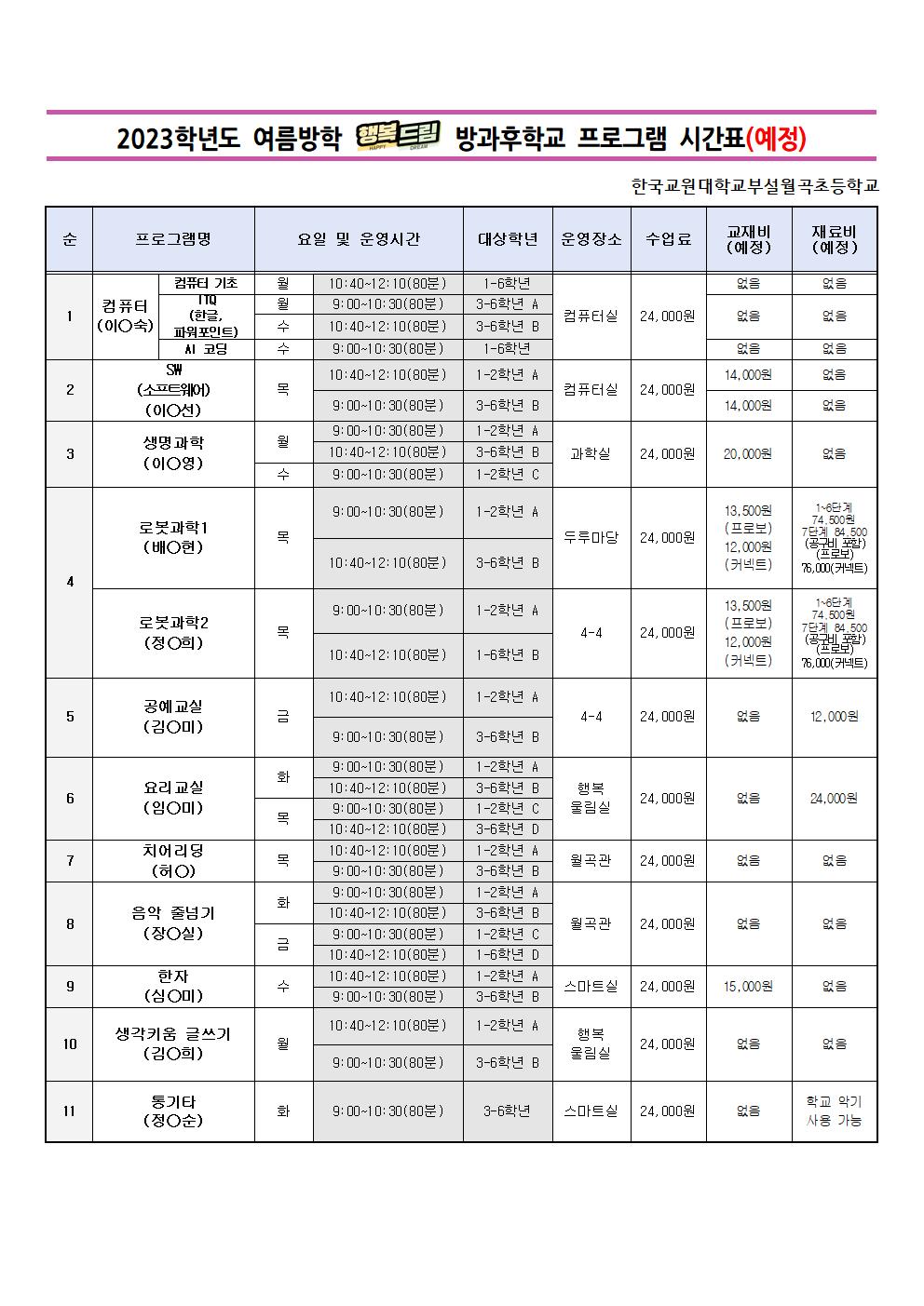 2023학년도 여름방학 방과후학교 프로그램 신청 안내장(안)002