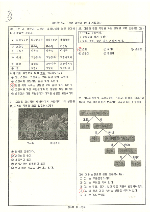 2023. 1학년 1학기 과학 기말고사 정답_6