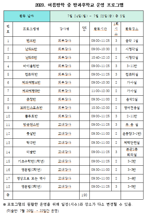 2023.여름방학중방과후프로그램및장소(학생용)