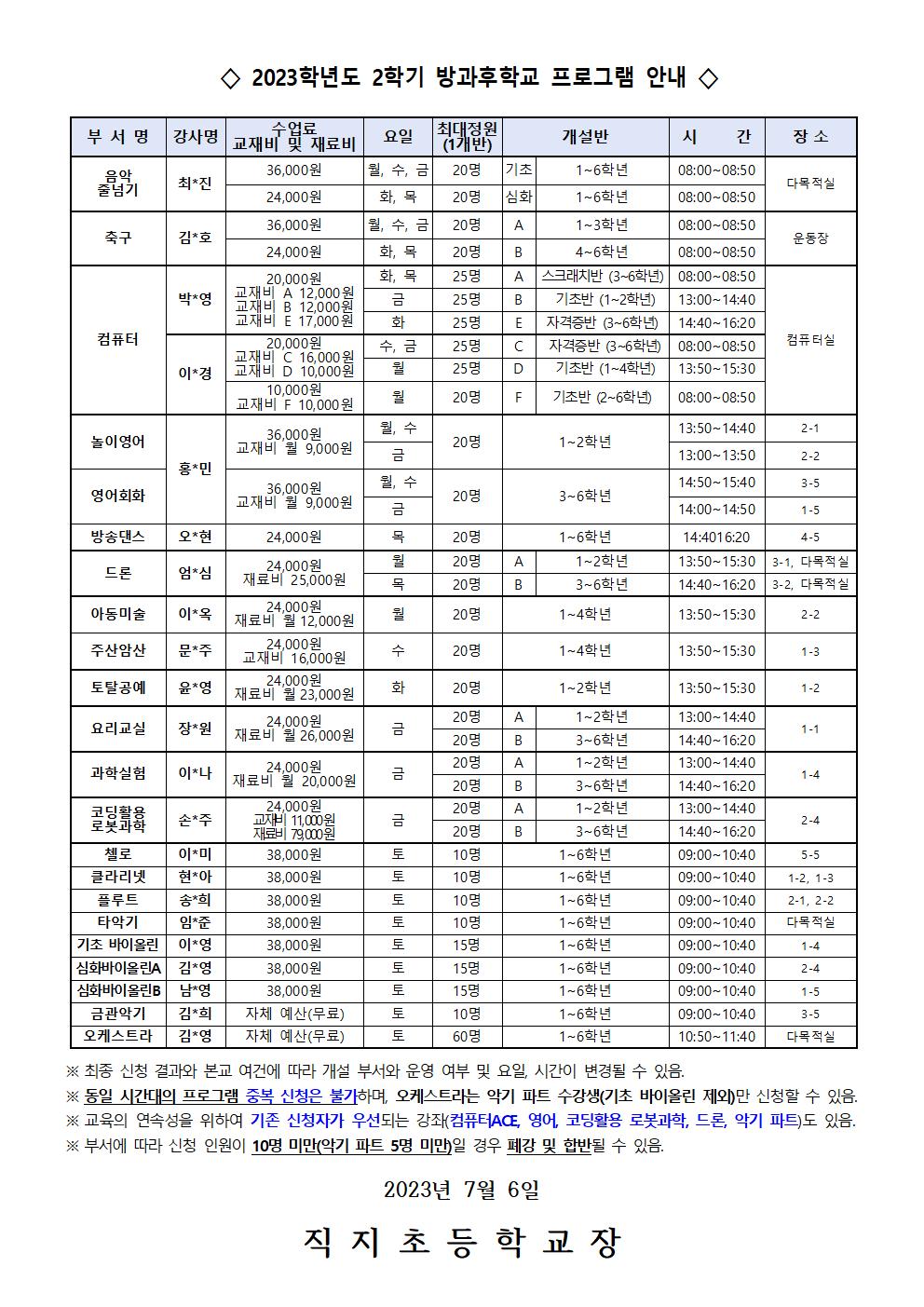 2023. 2학기 방과후학교 수강 신청 안내장002