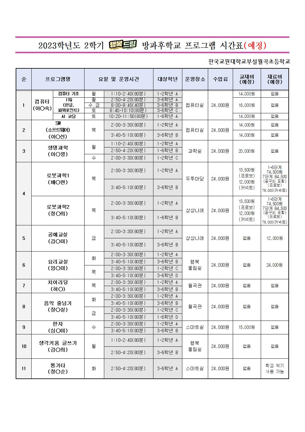 2023학년도 2학기 방과후학교 프로그램 신청 안내장(안)002