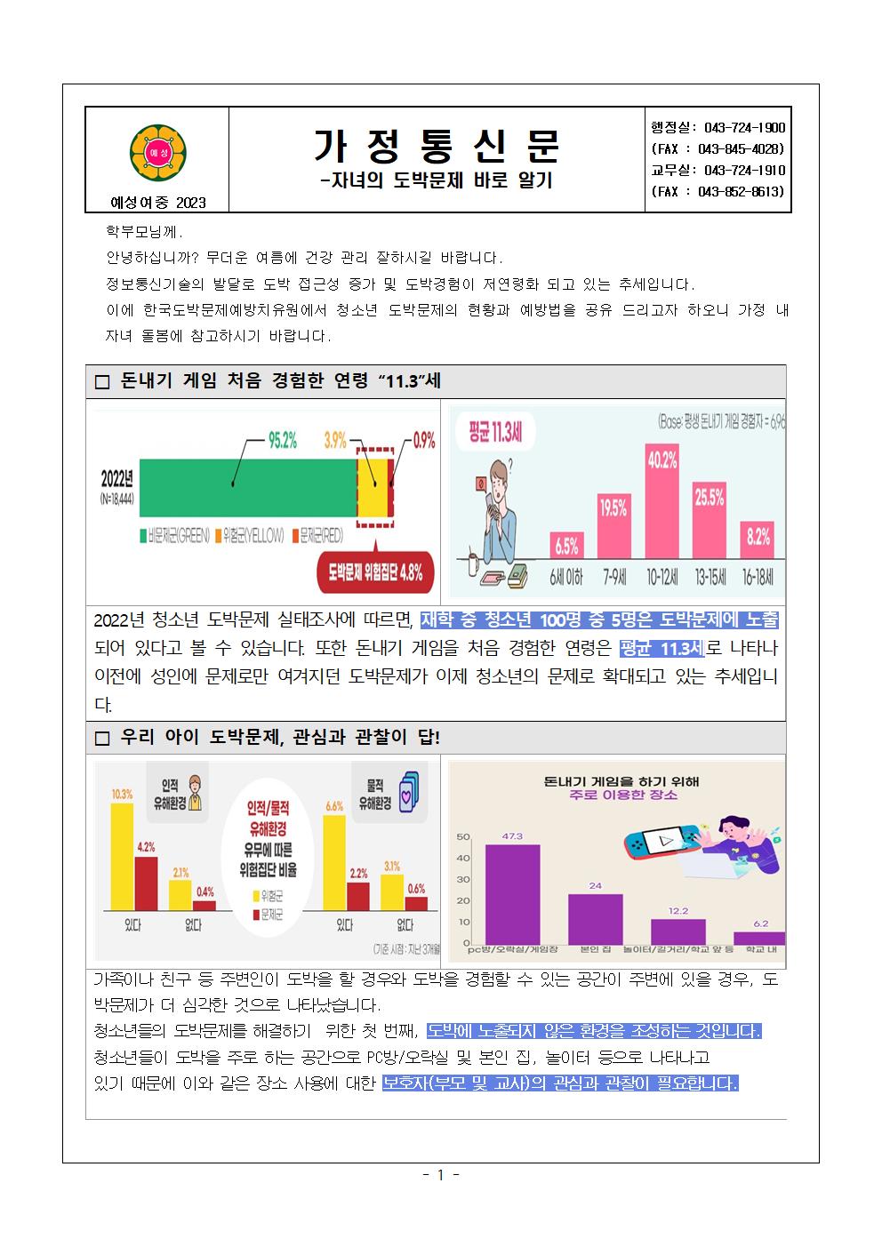 자녀의 도박문제 바로 알기(가정통신문)001