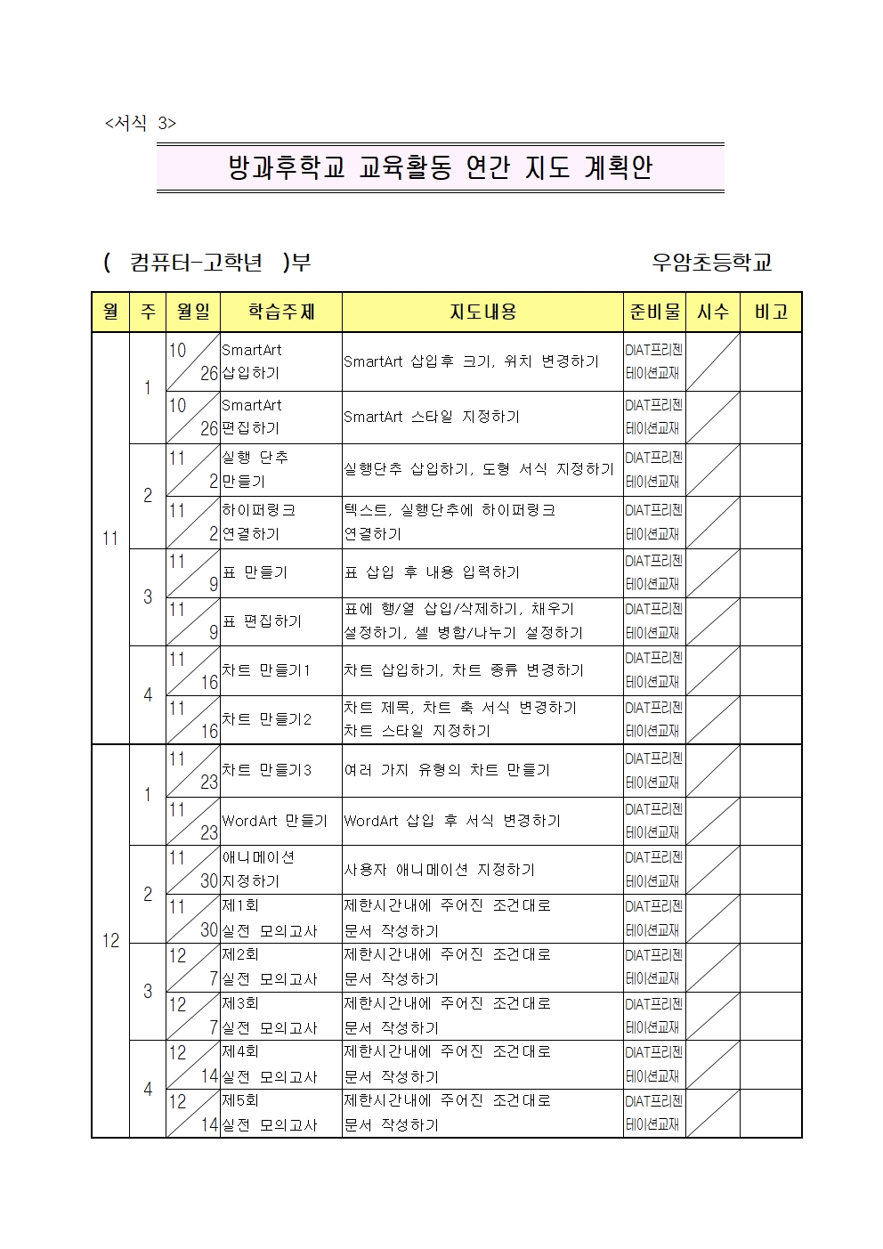 (컴퓨터)2023. 방과후학교 2학기 지도계획안004