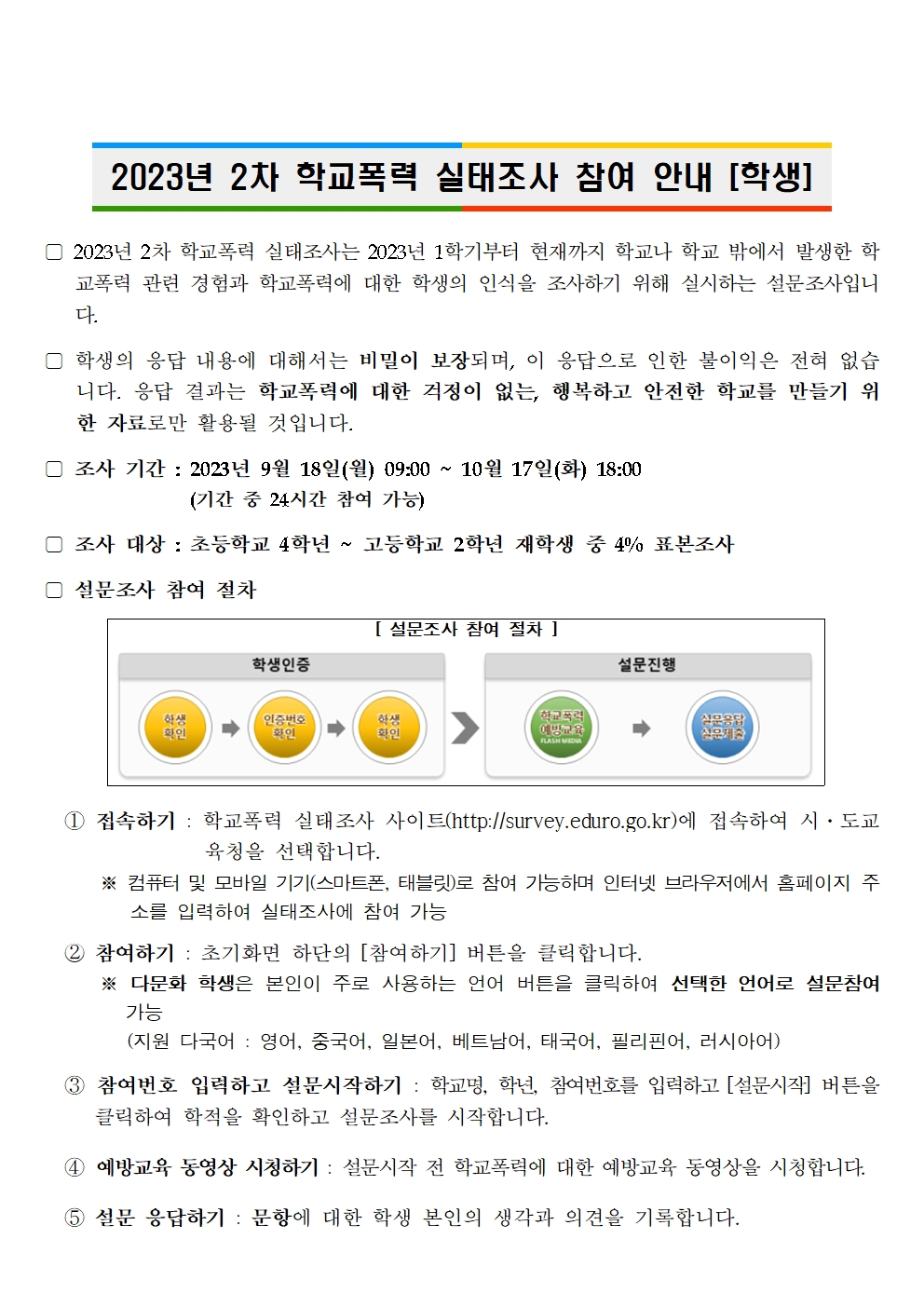 2023년 2차 학교폭력 실태조사(표본조사) 참여 안내장(각리초)004