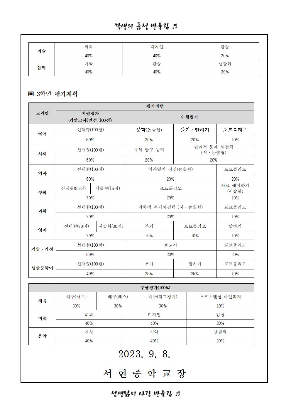 2023학년도 2학기 평가계획 안내002