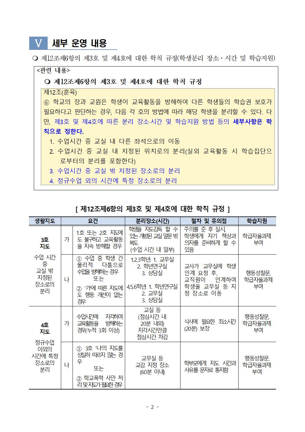 「교원의 학생생활지도에 관한 고시」에 따른 학칙에 관한 특례 운영 계획002