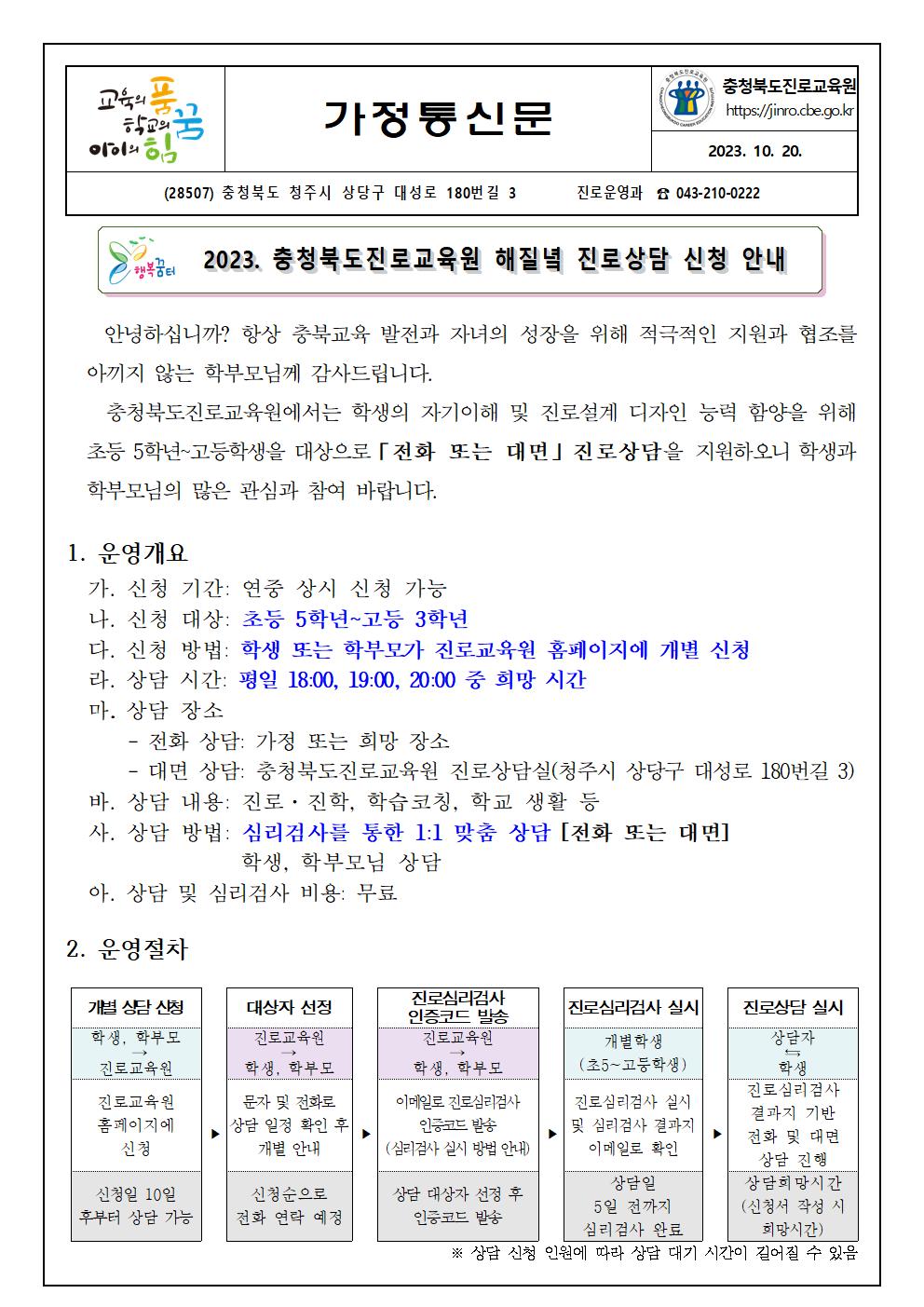 [붙임1] 2023. 하반기 해질녘 진로상담 신청 안내 가정통신문001