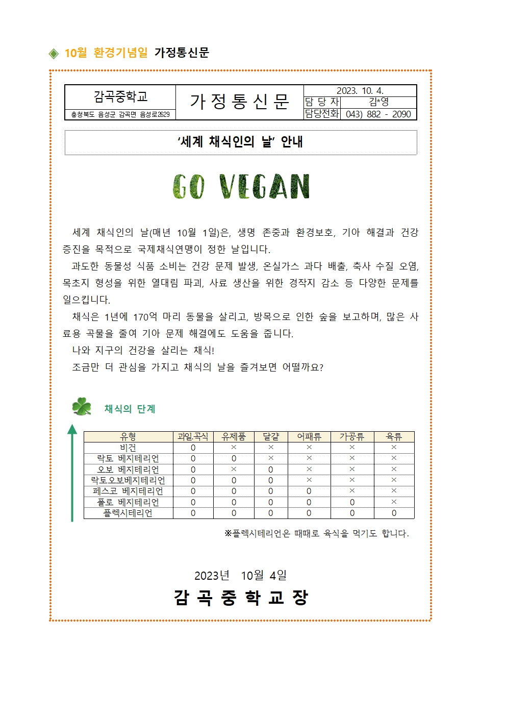 10월 환경기념일 가정통신문