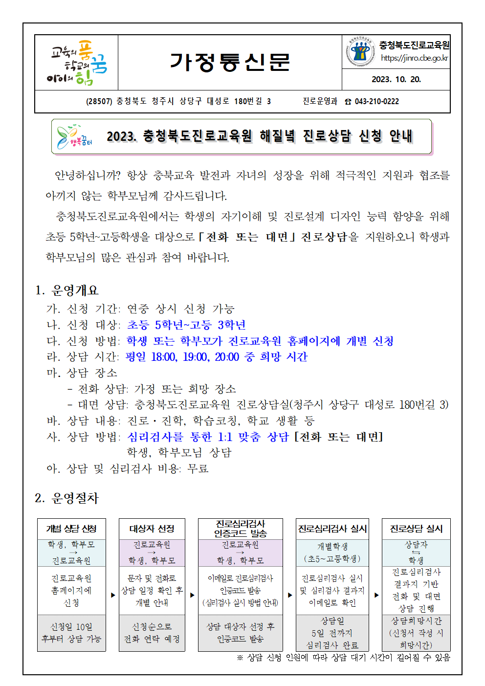 2023. 하반기 해질녘 진로상담 신청 안내 가정통신문001