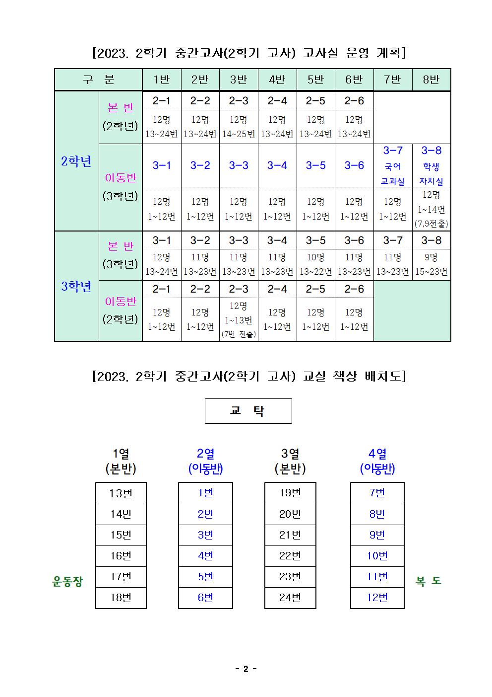 2023학년도 2학기 중간고사(2학기 고사) 실시 계획-학급 게시용(10.5.)002