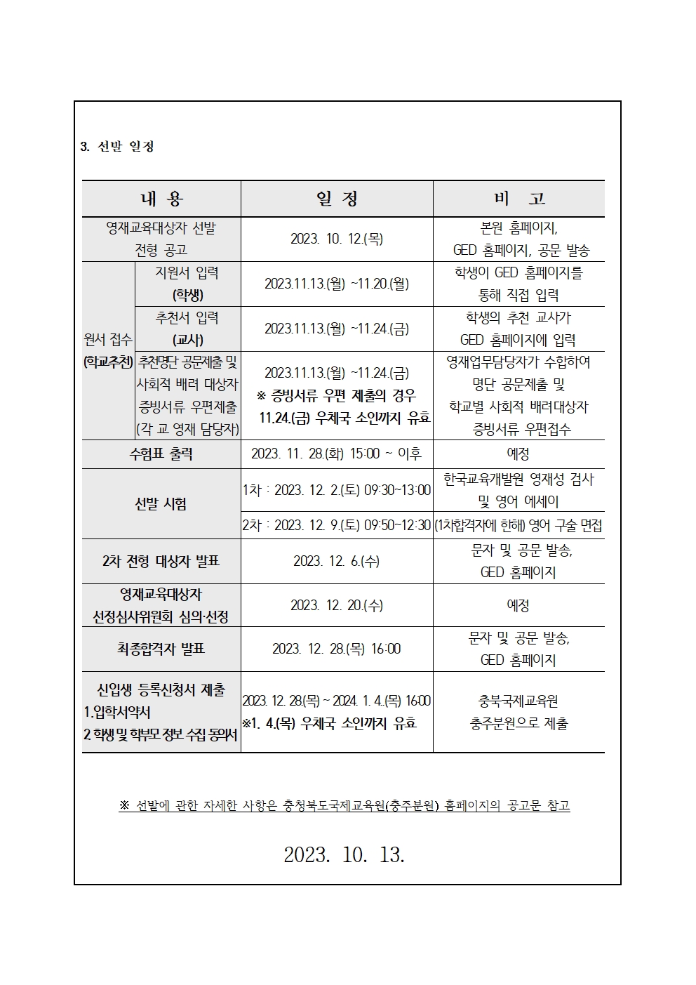 2024. 충청북도국제교육원 부설영재교육원(충주) 영재교육대상자 선발 가정통신문002