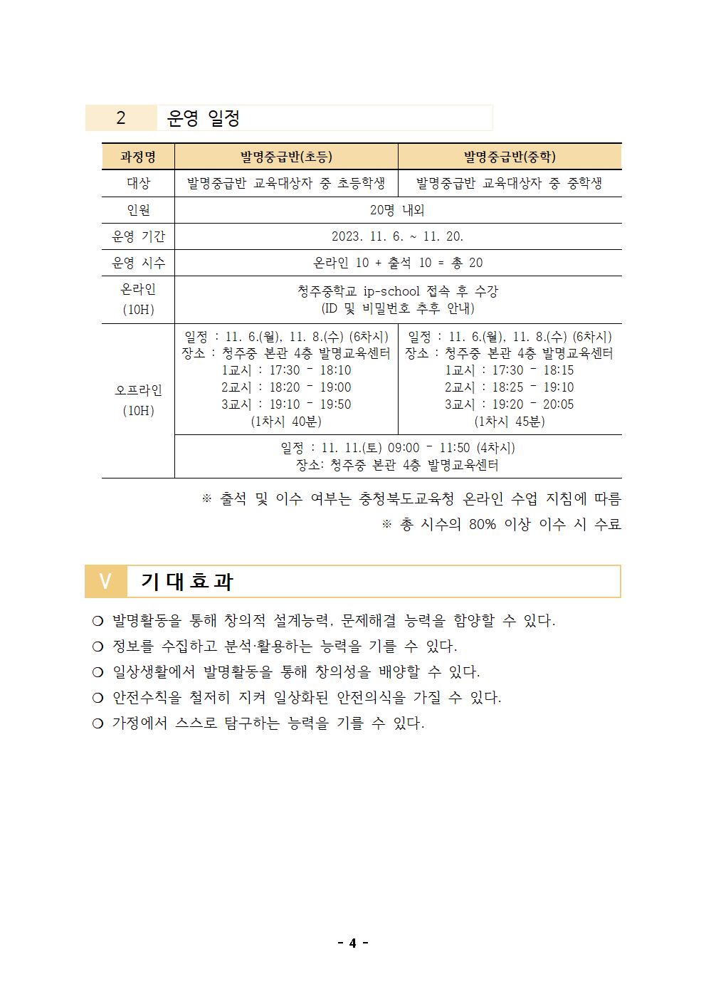 2023. 청주중학교 발명교육센터 발명중급반 운영계획서004