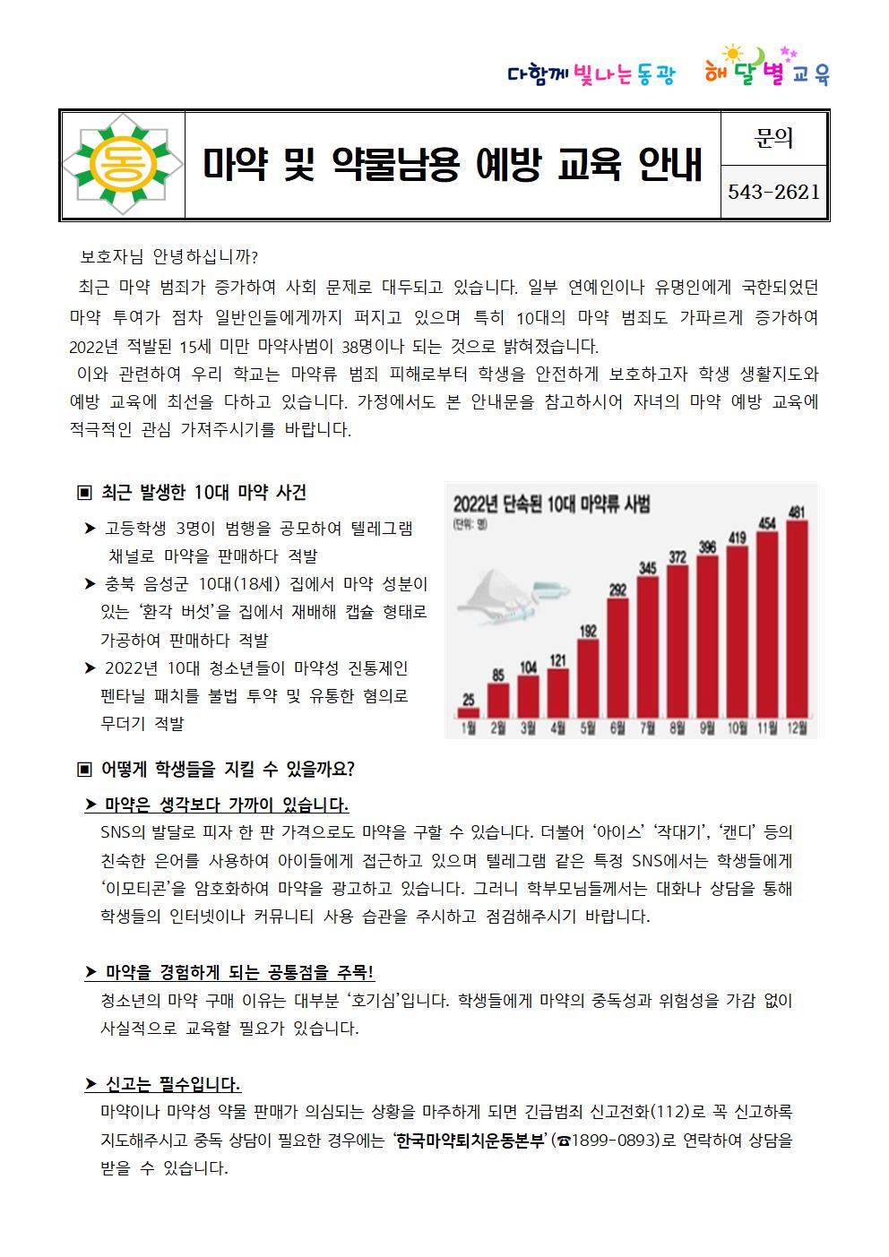 마약 및 약물남용 예방 교육 안내문001