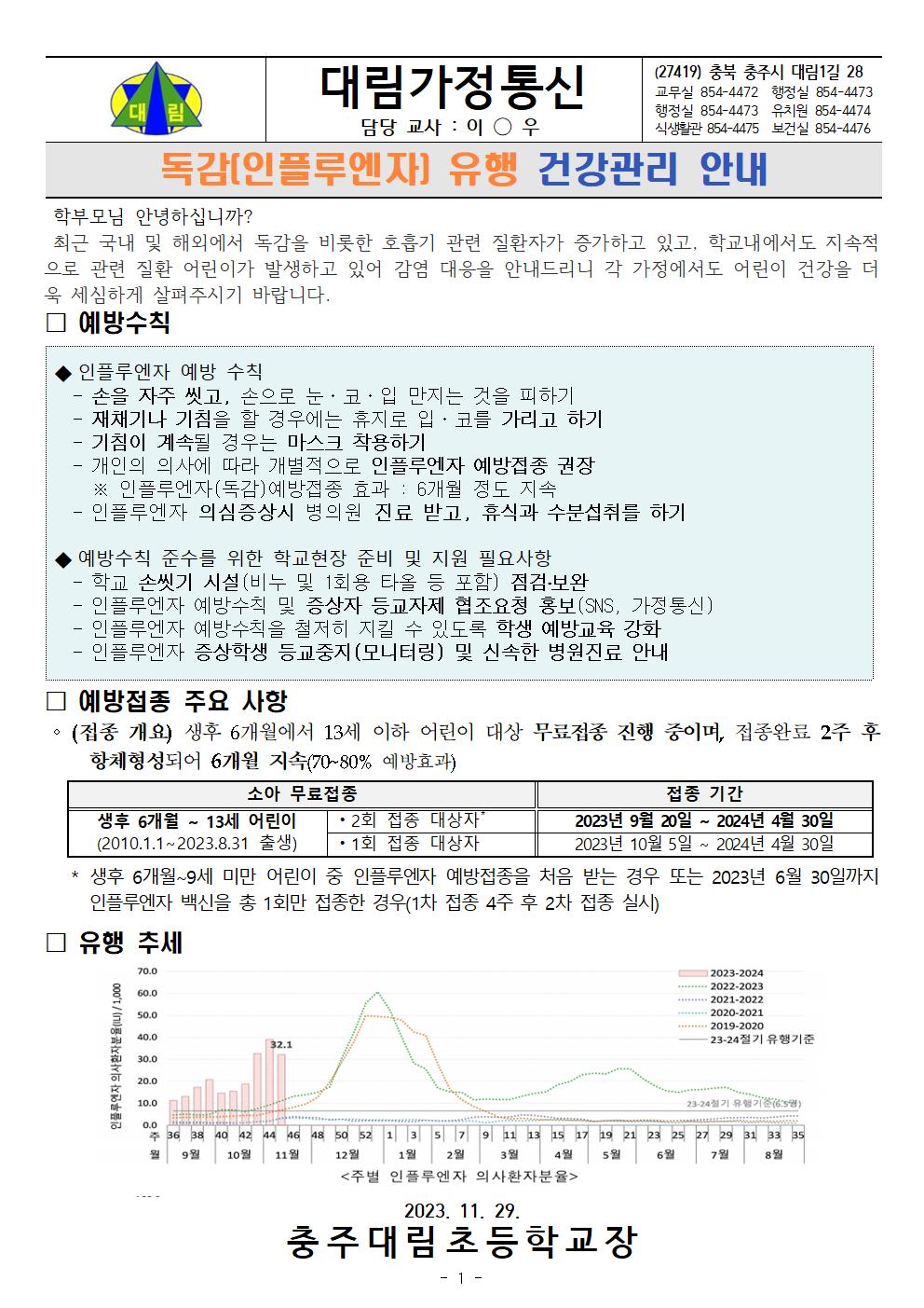 독감(인플루엔자) 유행에 따른 건강관리 안내(11.29.)_충주대림초001