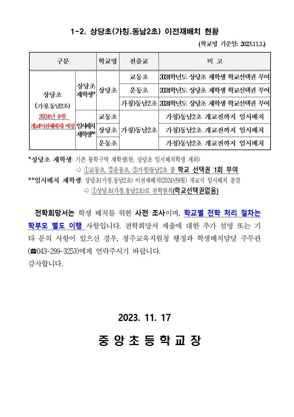 2024학년도 초등학교 학급 배정을 위한 전학 수요조사 안내문002