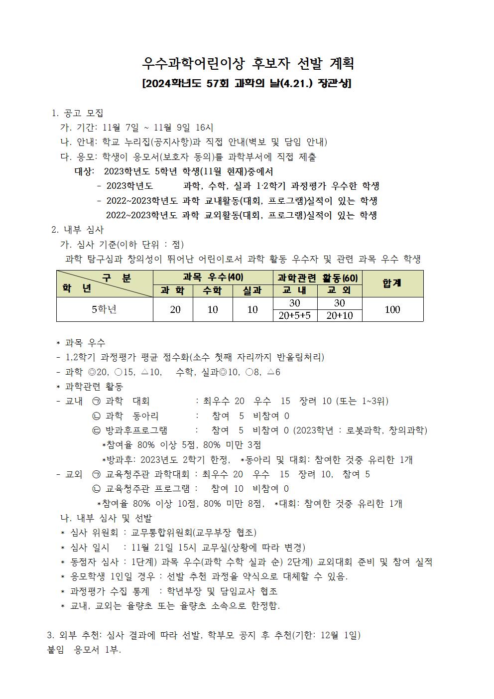 2023 우수과학어린이 선발계획 1106 공고문001