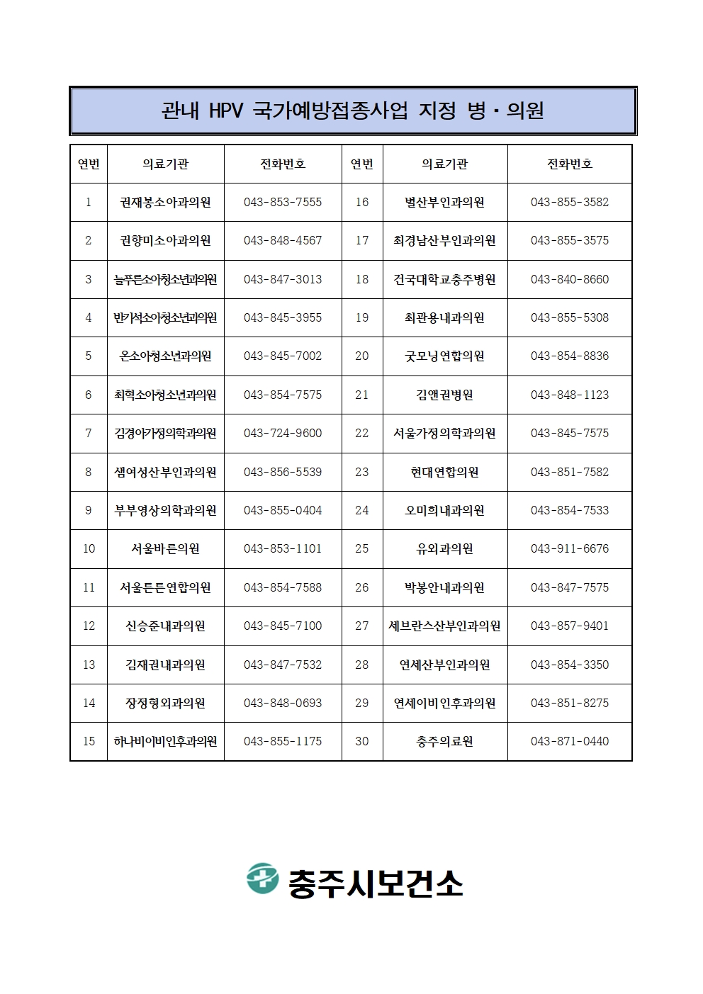 충주시 HPV 국가예방접종사업 의료기관001