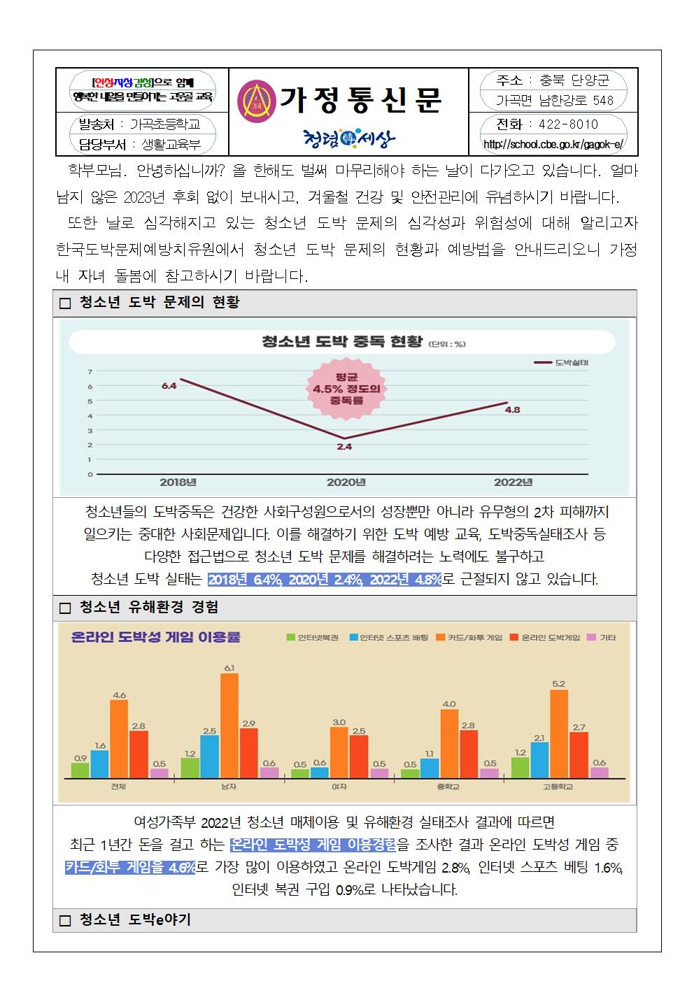 도박 유해환경으로부터 청소년 보호하기(가정통신문)001