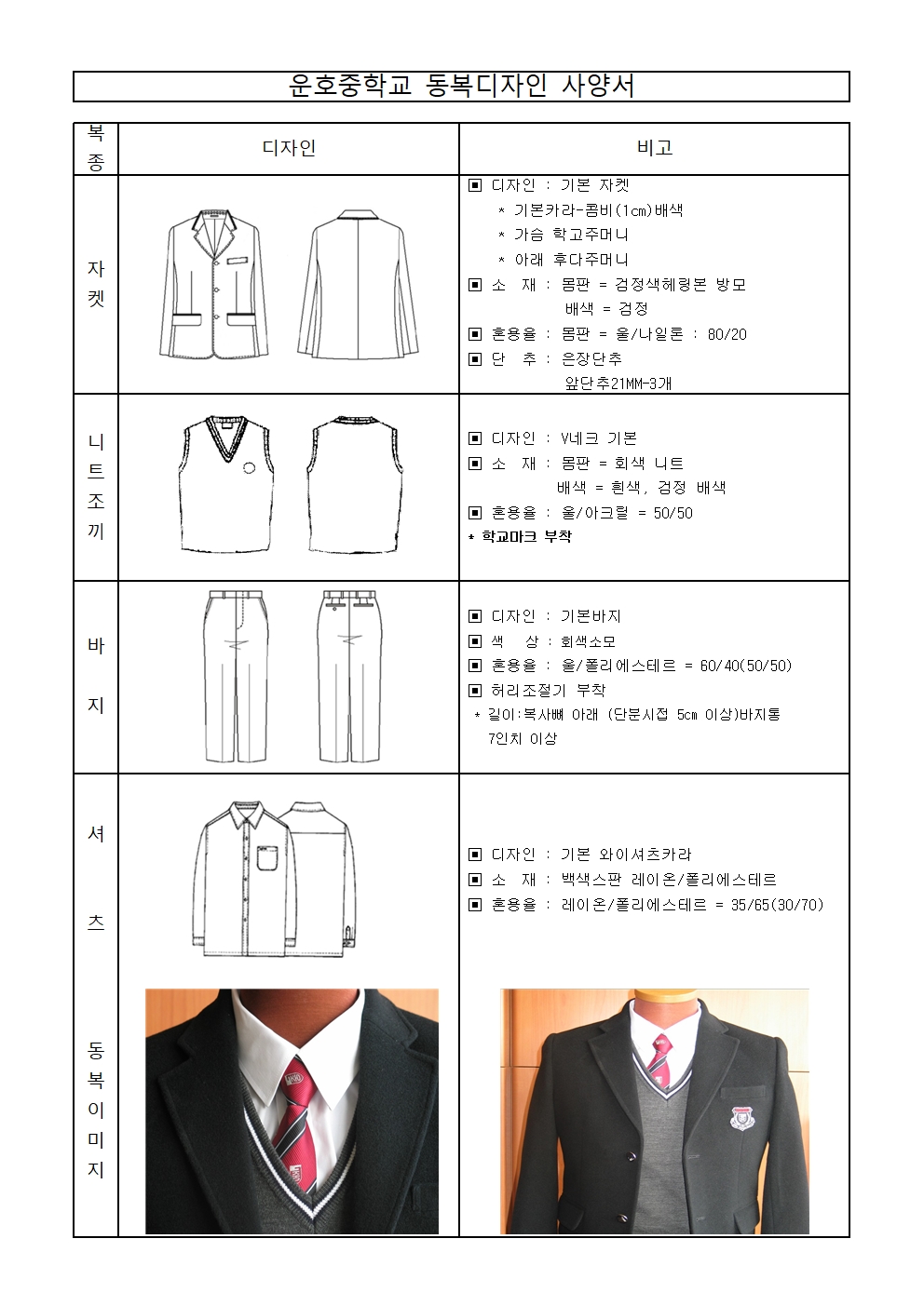 2024학년도 운호중학교 신입생 교복 사양서 안내문002