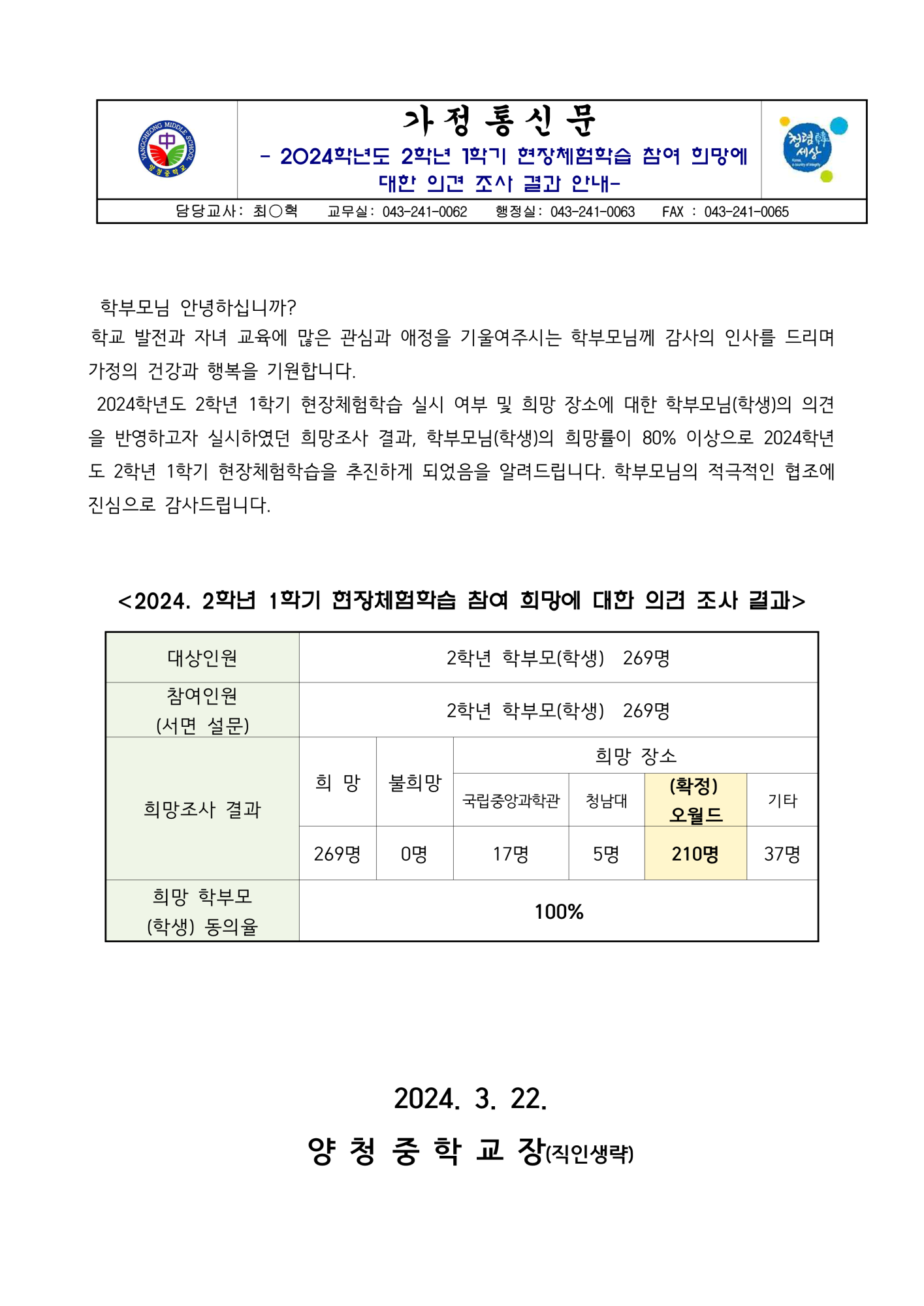 가정통신문(2024. 2학년1학기 현장체험학습 참여 희망조사 결과 안내)_1