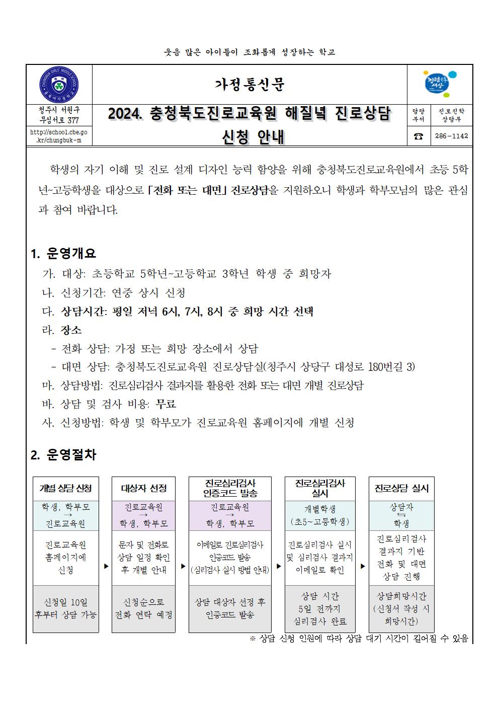 2024. 해질녘 진로상담 신청 안내 가정통신문001