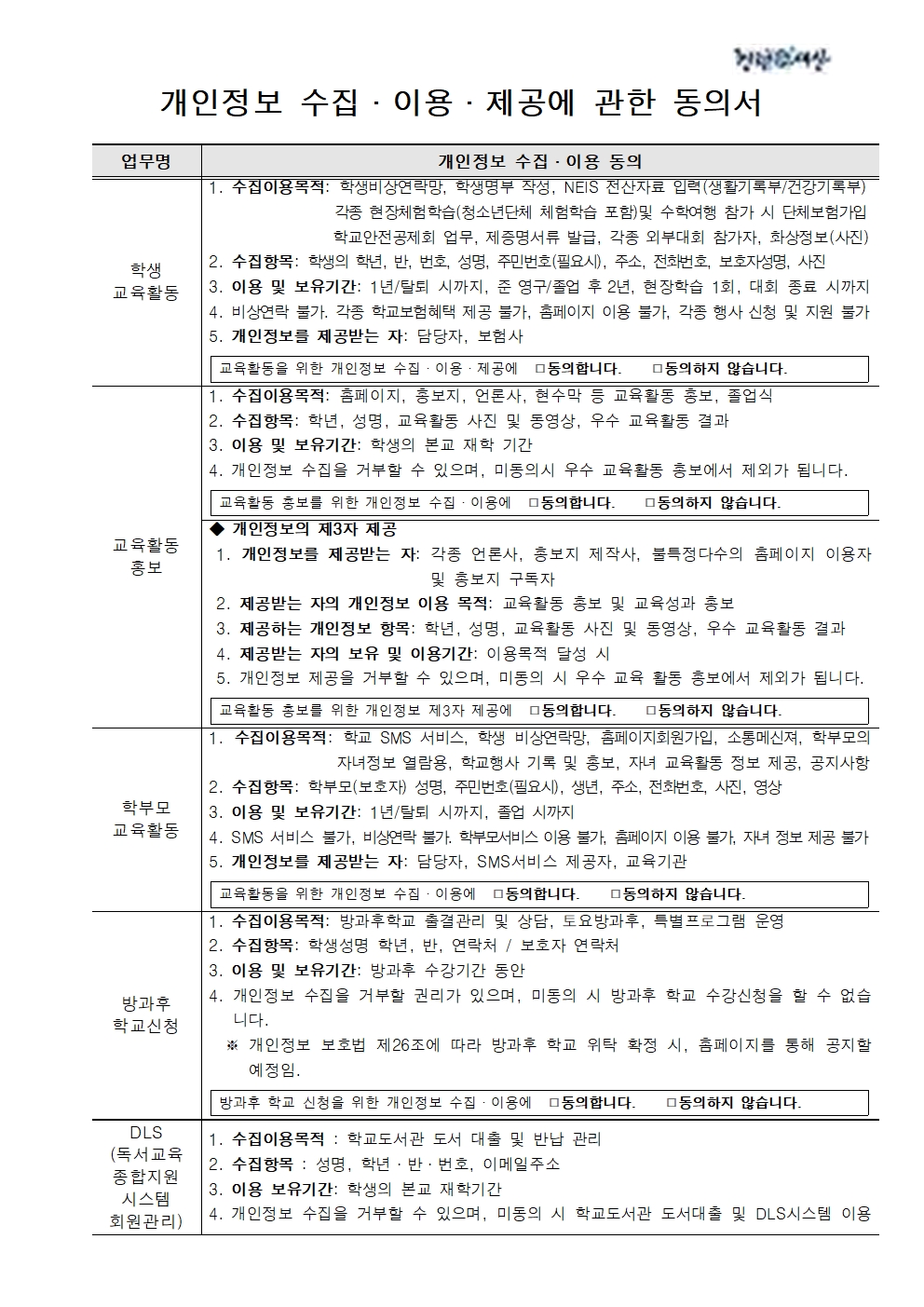 2024. 개인정보의 수집ㆍ이용ㆍ제공 동의서 가정통신문002