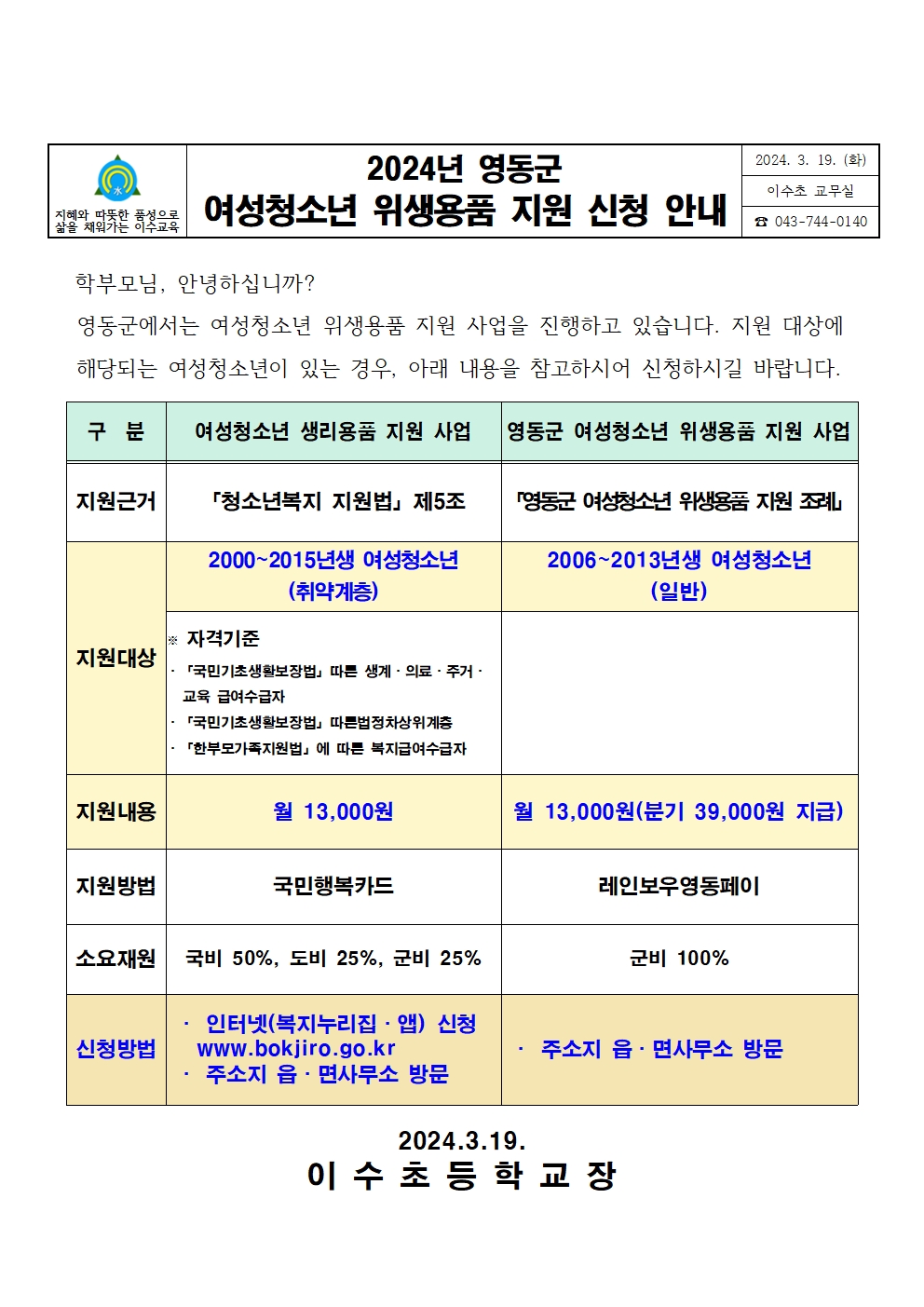 여성청소년위생용품지원신청안내문(이수초)001