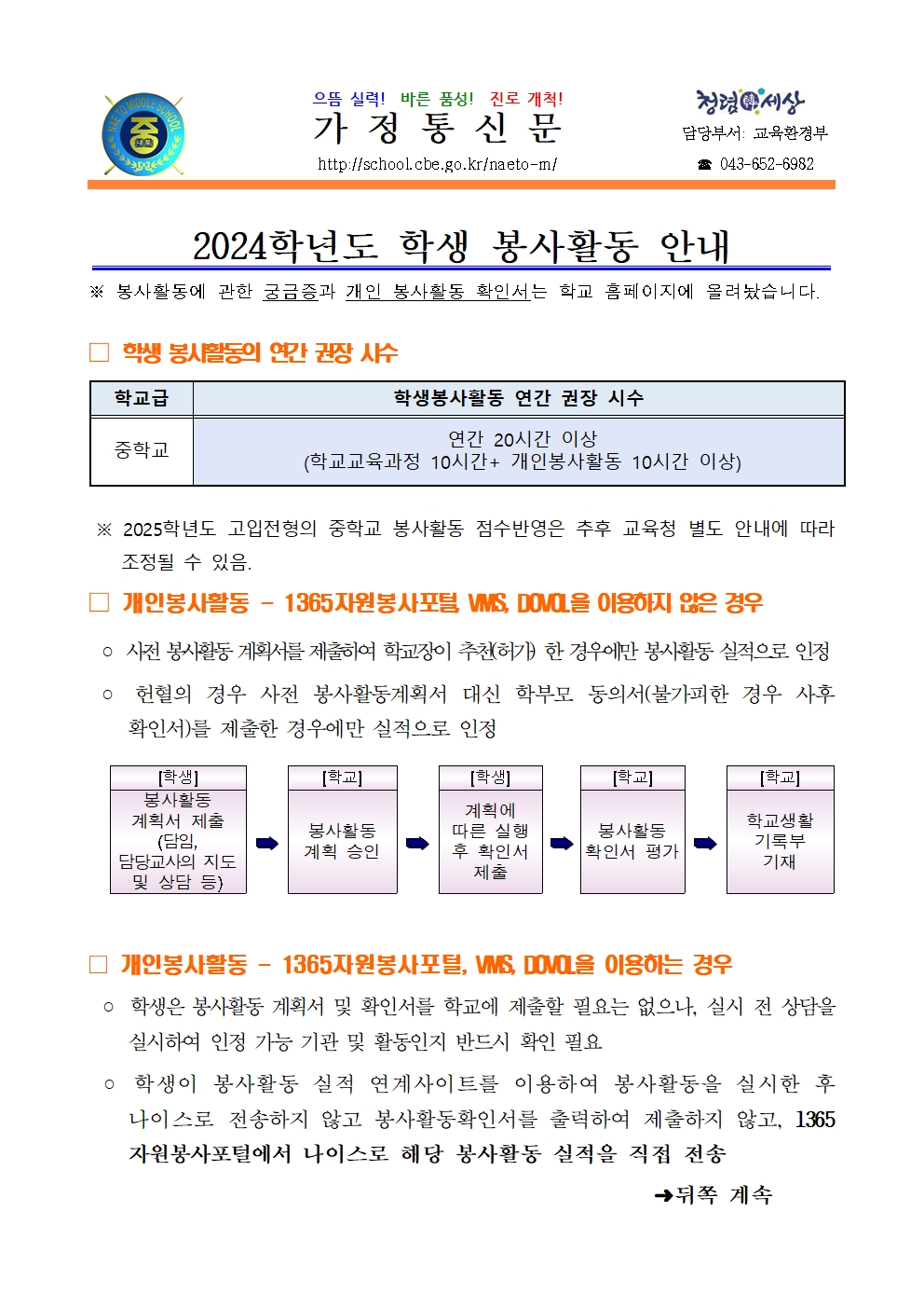 2024학년도 학생 봉사활동 안내001