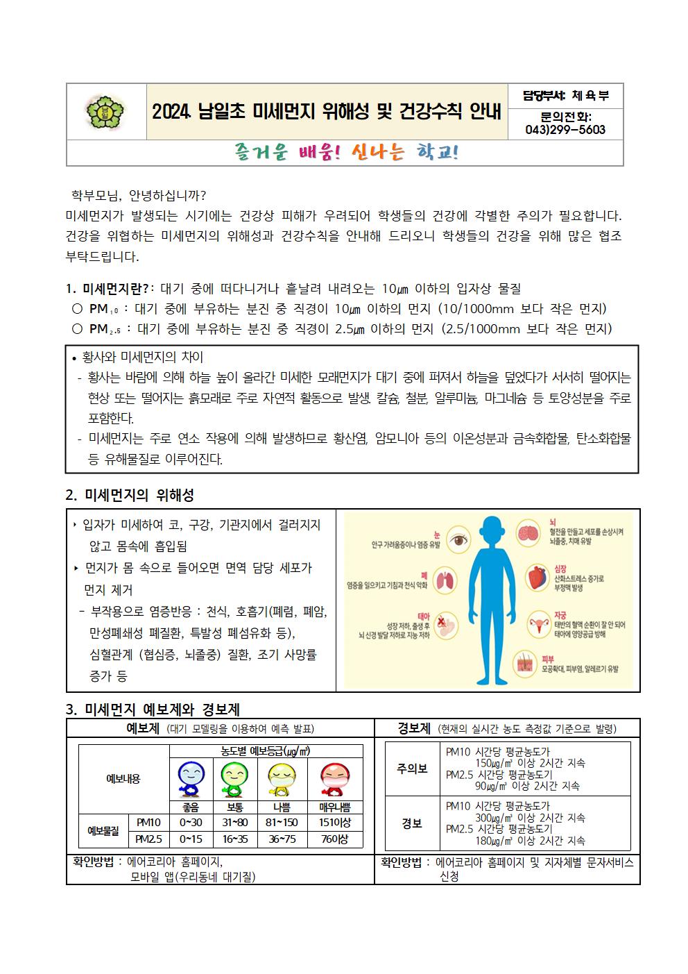 2024. 남일초 미세먼지 위해성 및 건강수칙 안내문001