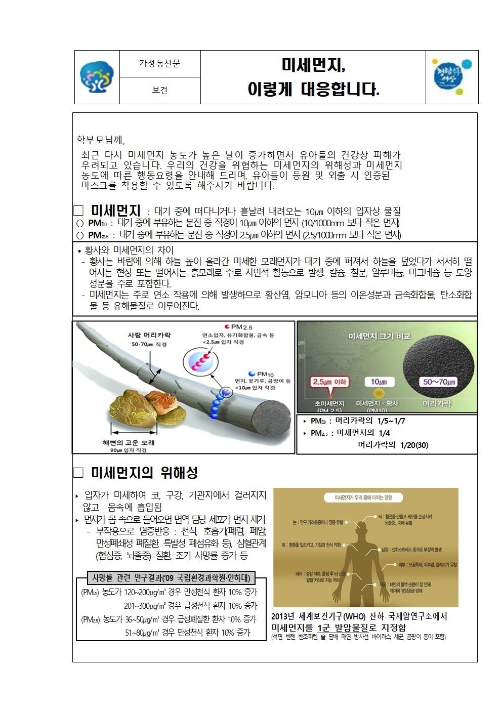 가정통신문(미세먼지, 이렇게 대응합니다)001